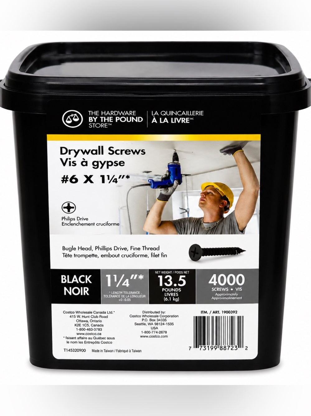 Hardware By The Pound Drywall Screws #6 x 1-1/4” Black Fine Thread 2000 Count